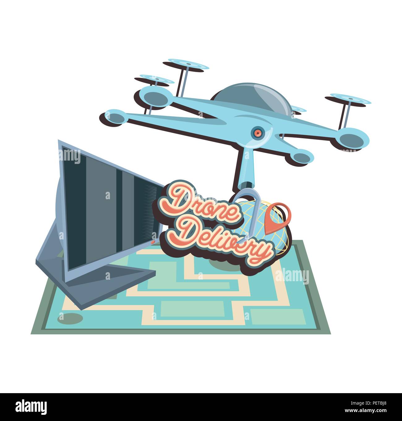 drone delivery service with paper map vector illustration design Stock ...