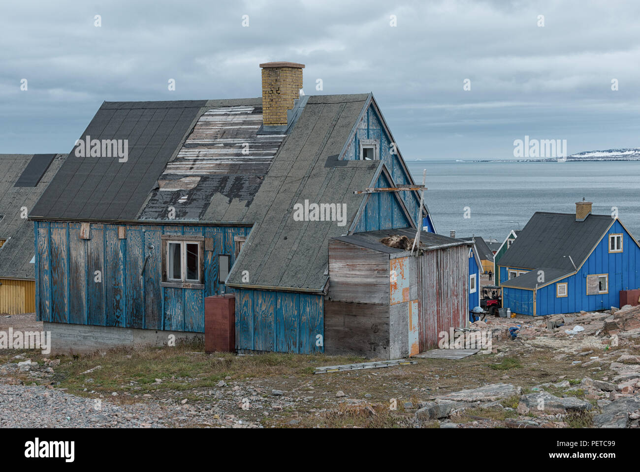 Ittoqqortoormiit, Greenland. Houses of the village Stock Photo