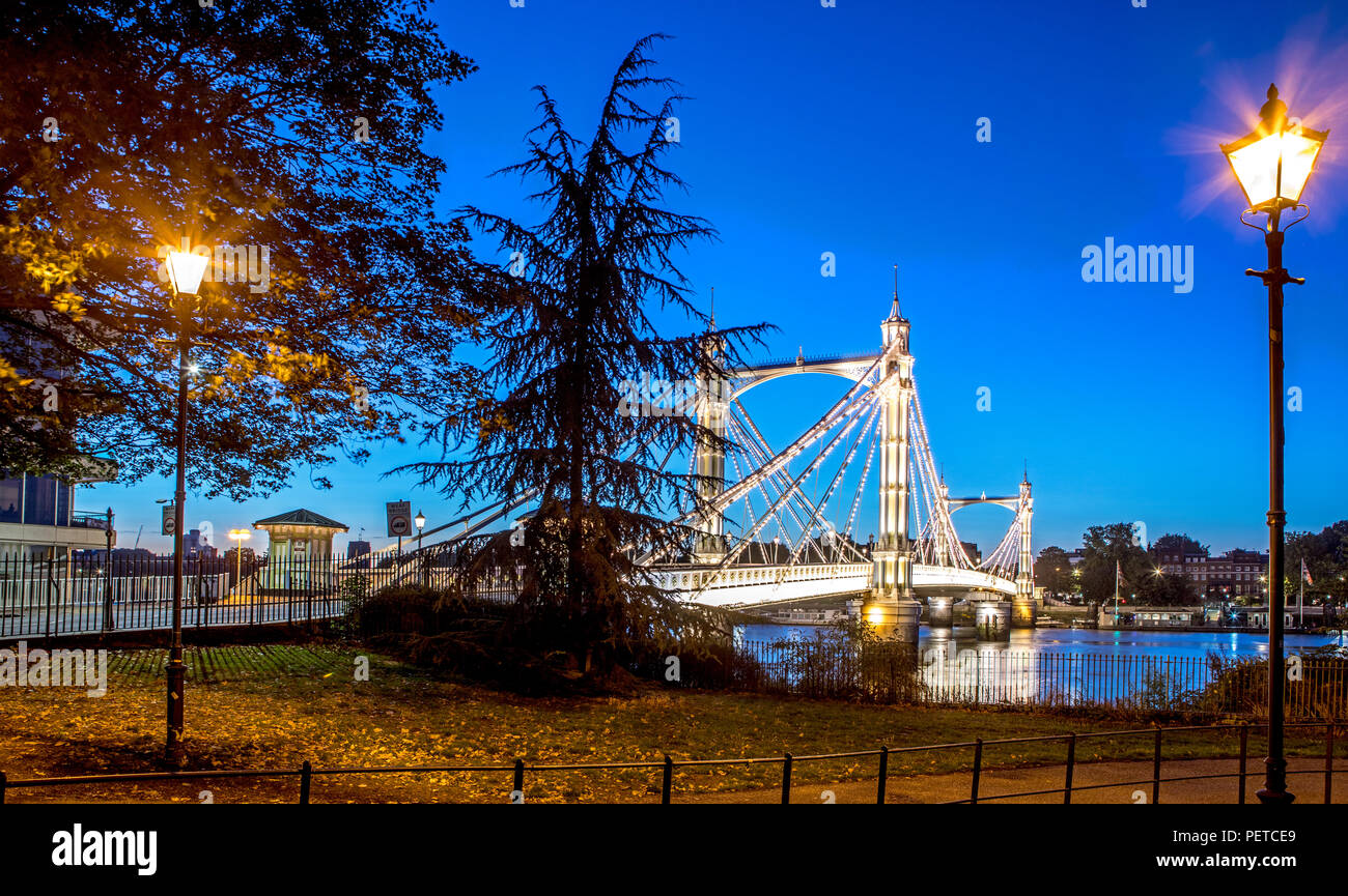 Albert Bridge At Night London UK Stock Photo Alamy