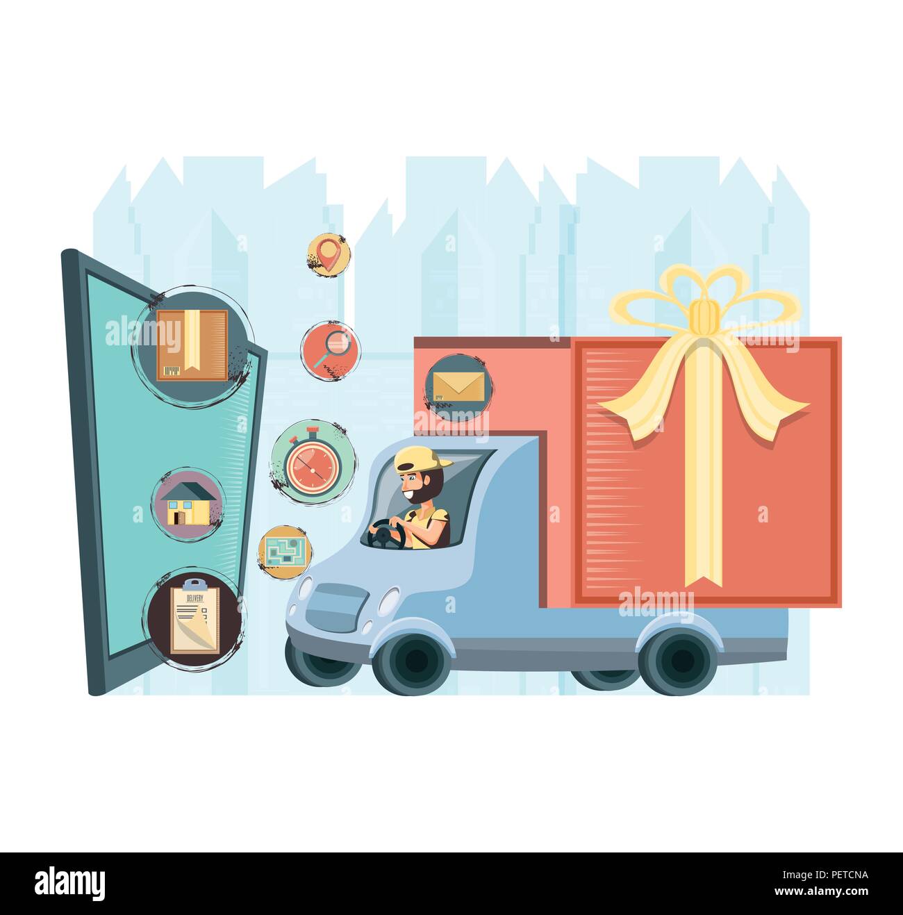 courier delivery service in truck vector illustration design Stock ...