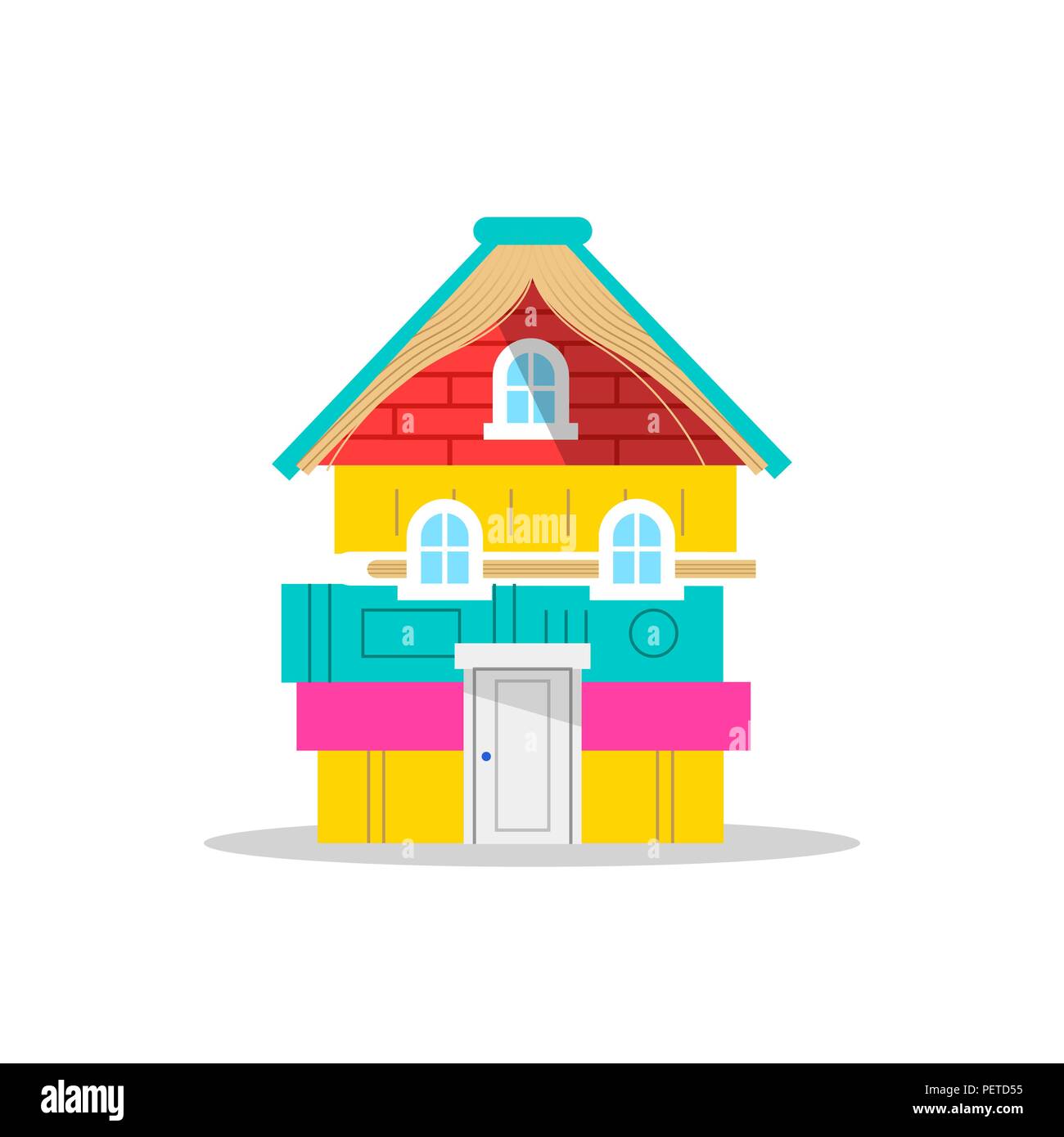 House made of colorful children books on isolated white background, concept illustration for kids imagination or school education. EPS10 vector. Stock Vector
