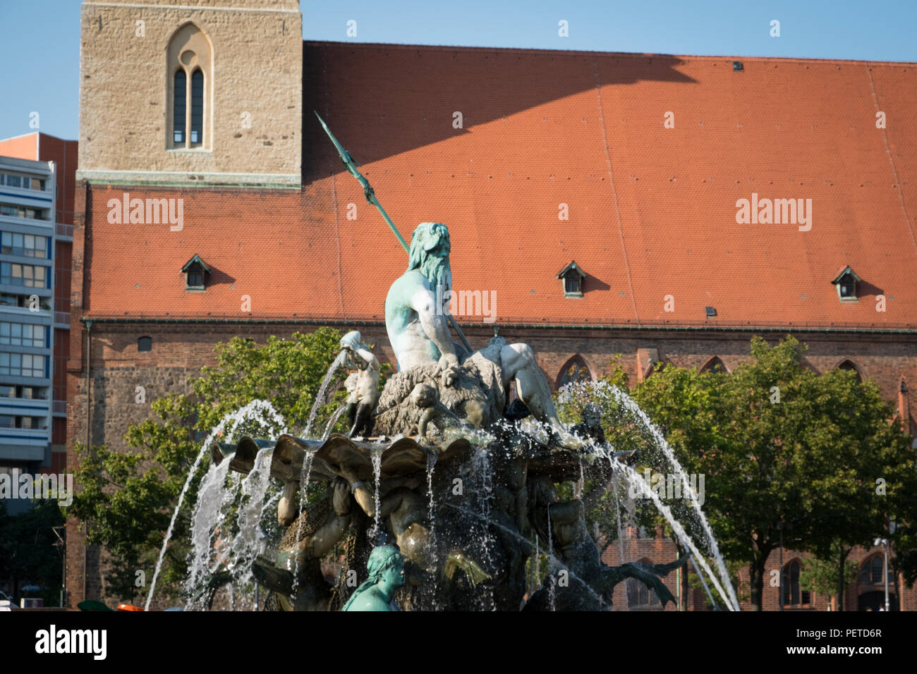 Berlin, Germany - august, 2018: The Neptune Fountain ( Neptunbrunnen) at Alexanderplatz in Berlin, Germany Stock Photo