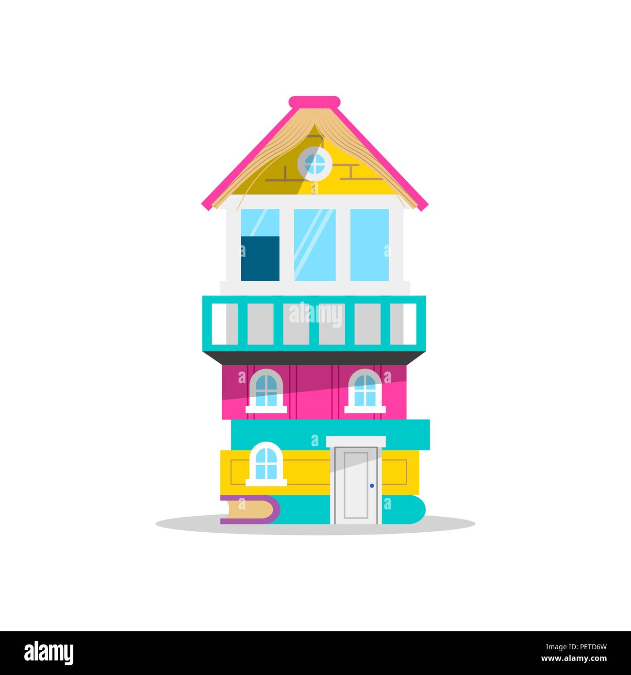 House made of colorful children books on isolated white background, concept illustration for kids imagination or school education. EPS10 vector. Stock Vector