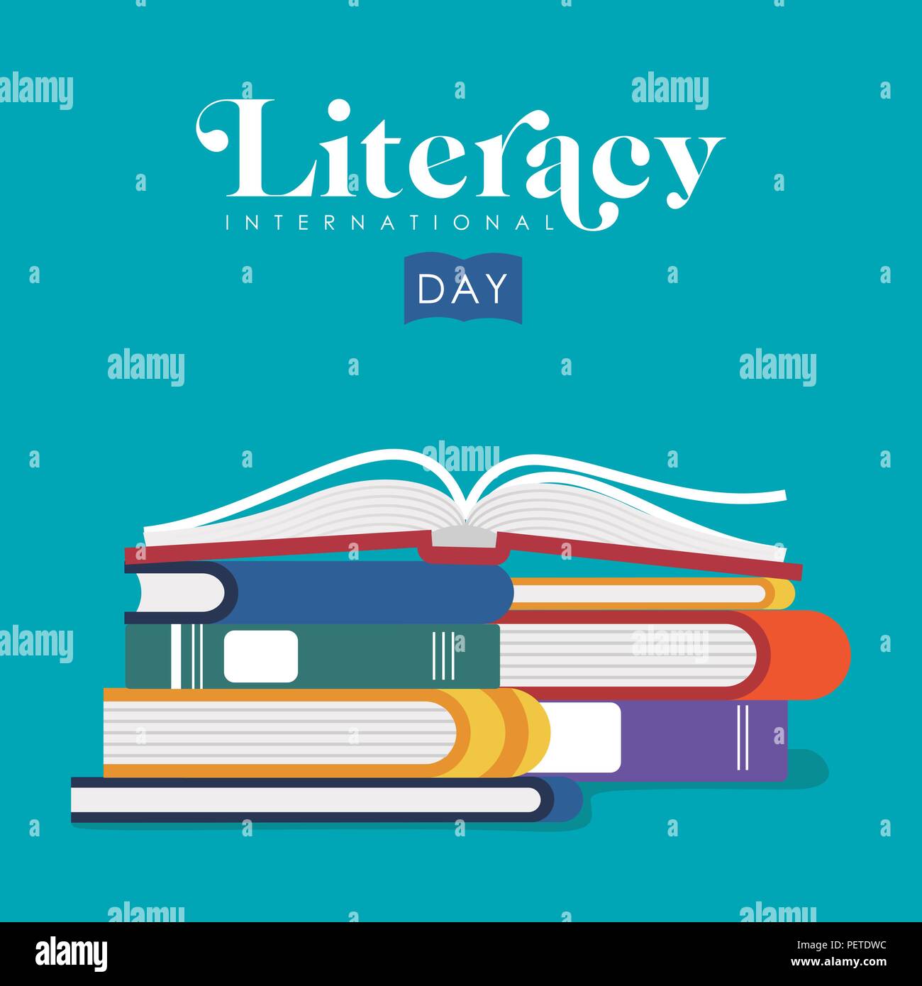 International Literacy Day illustration of book pile. Reading education