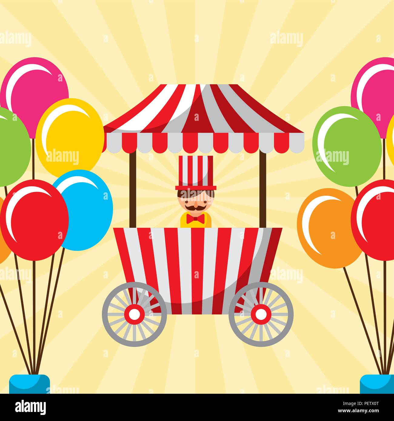 salesman booth food and balloons carnival fun fair festival Stock Vector