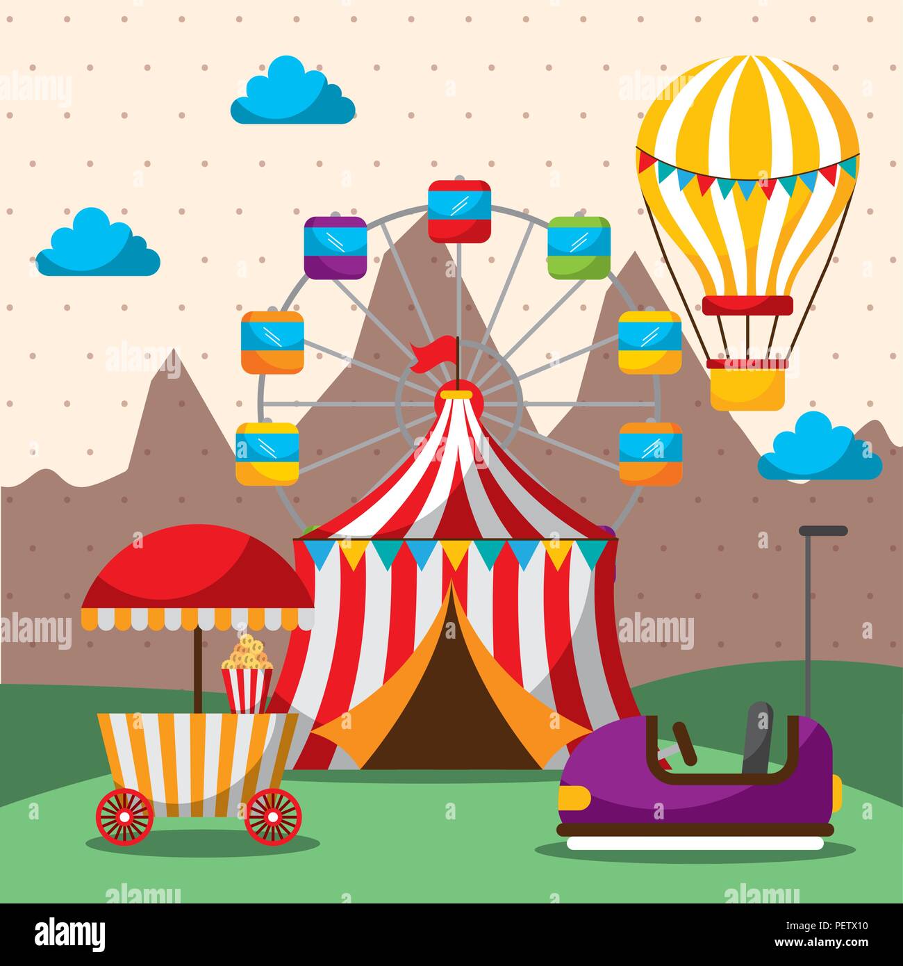 tent ferris wheel hot air balloon bumper car carnival fun fair festival ...