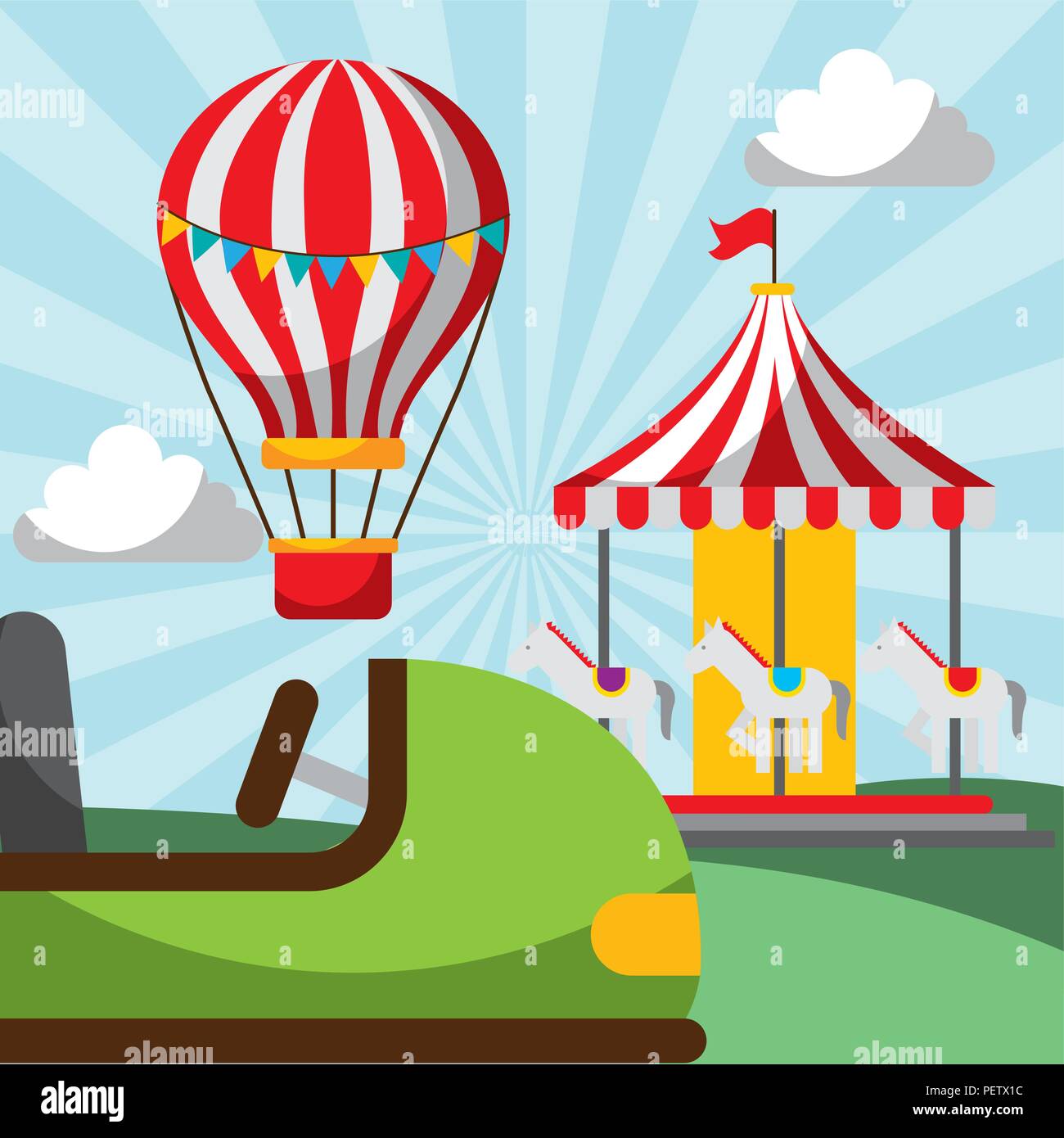 hot air balloon carousel and bumper car carnival fun fair festival ...