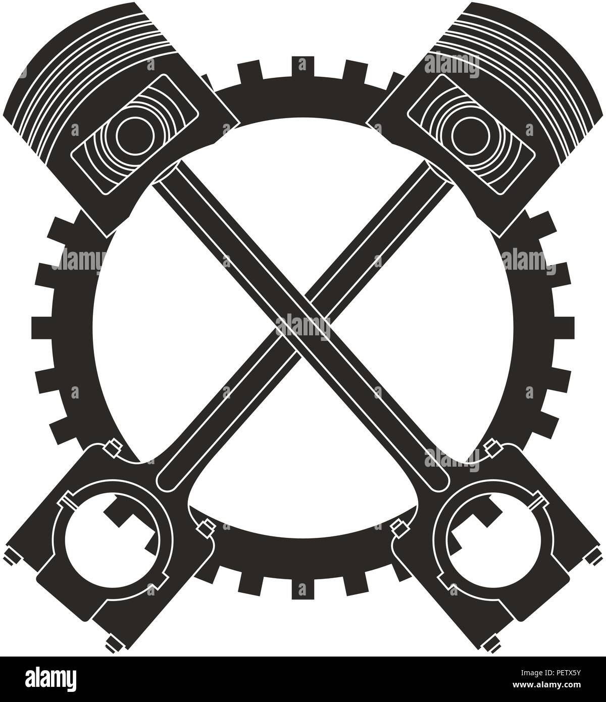 crossed pistons gear cogwheel industry automotive Stock Vector Image