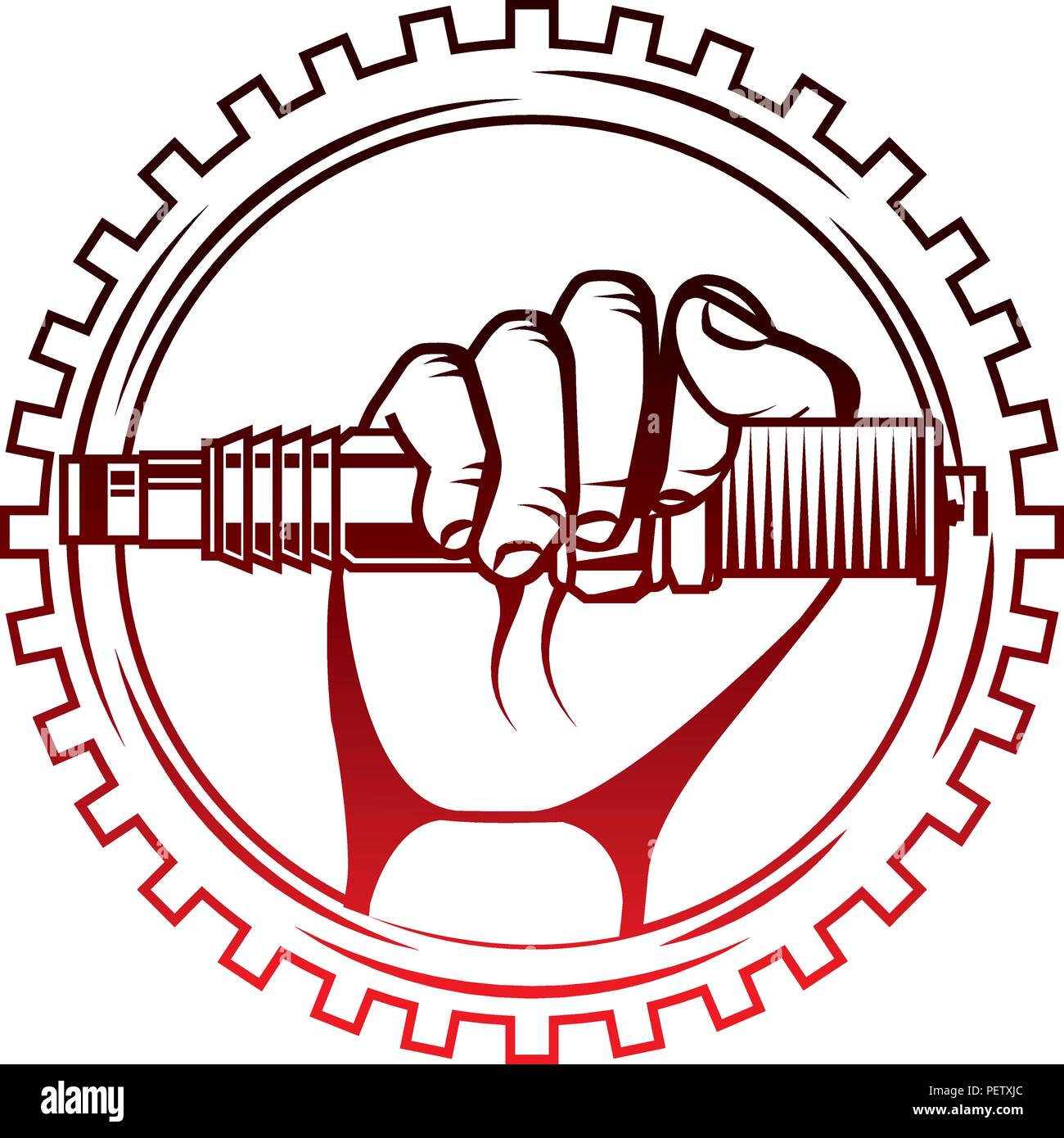 hand holding spark plug spare part industry automotive Stock Vector