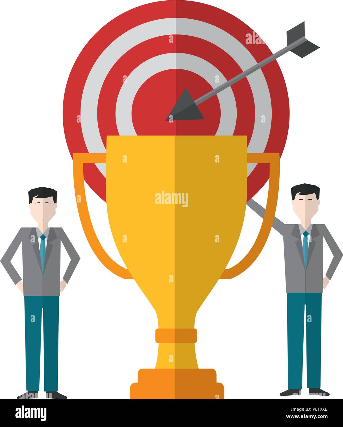 businessmen with trophy award cup and target arrow success Stock Vector ...