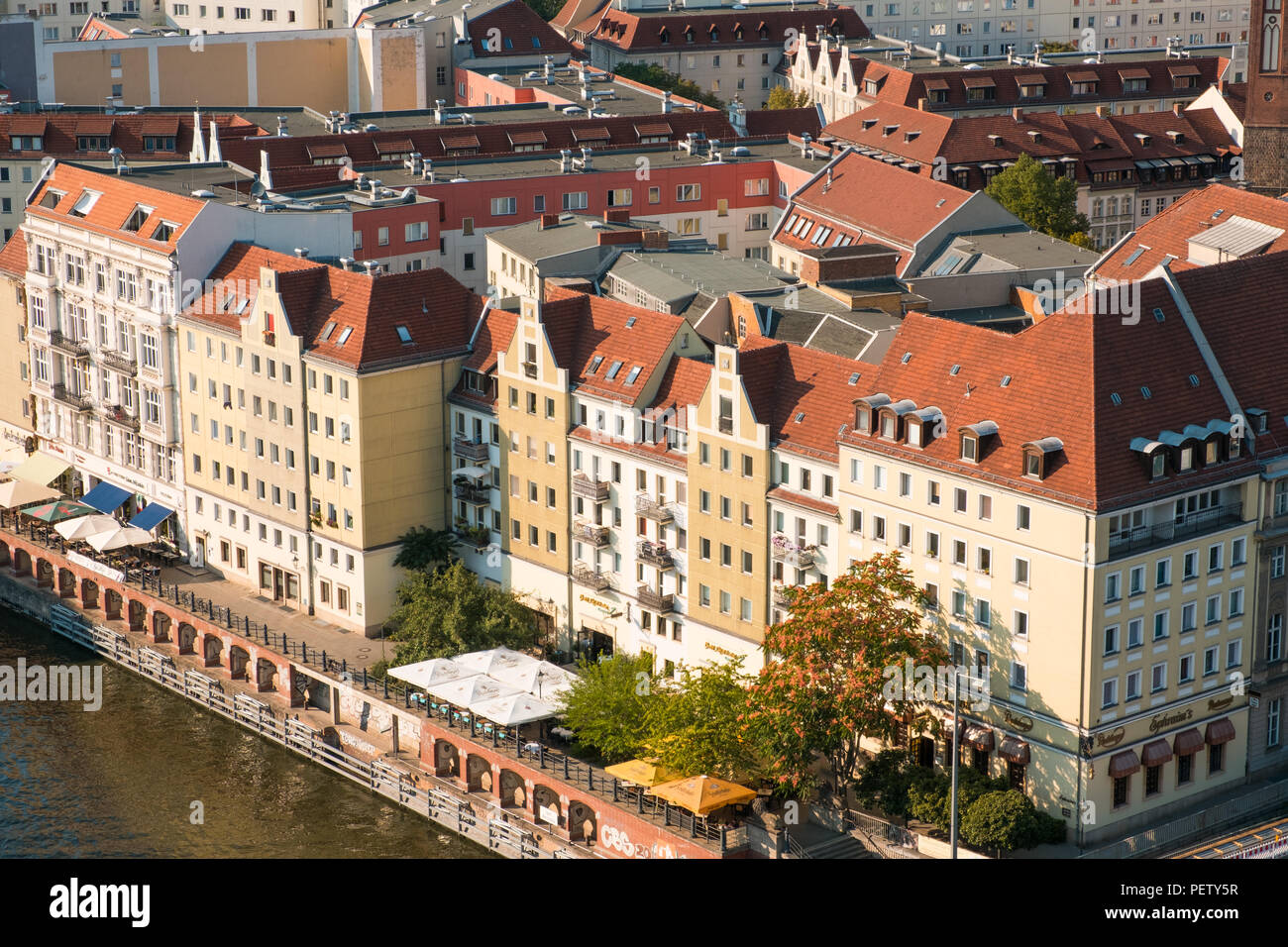 Berlin, Germany - august, 2018: Aerial view on historic city district (Nikolaiviertel) in Berlin, Germany Stock Photo