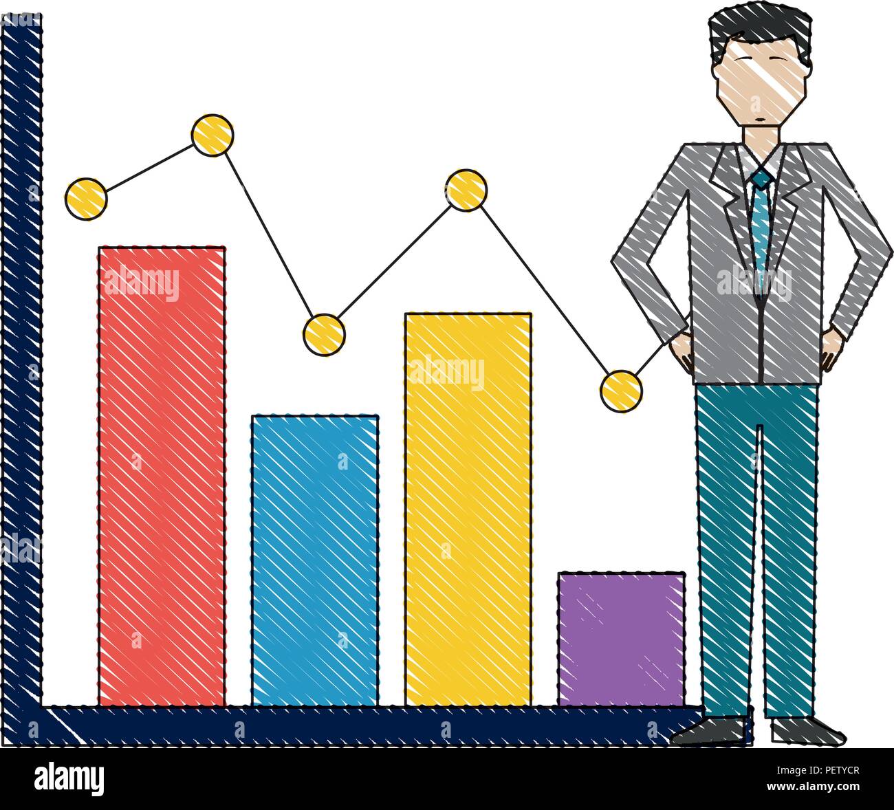 businessman with statistics bar chart pointed line Stock Vector Image ...