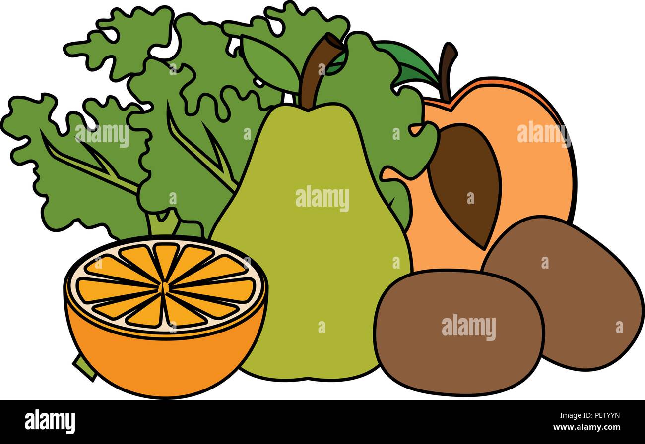 fresh fruits and vegetables healthy food vector illustration design ...
