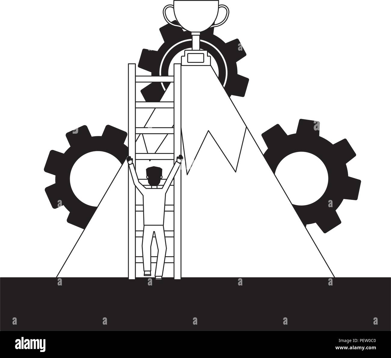 businessman climbing stairs mountain trophy success Stock Vector Image ...