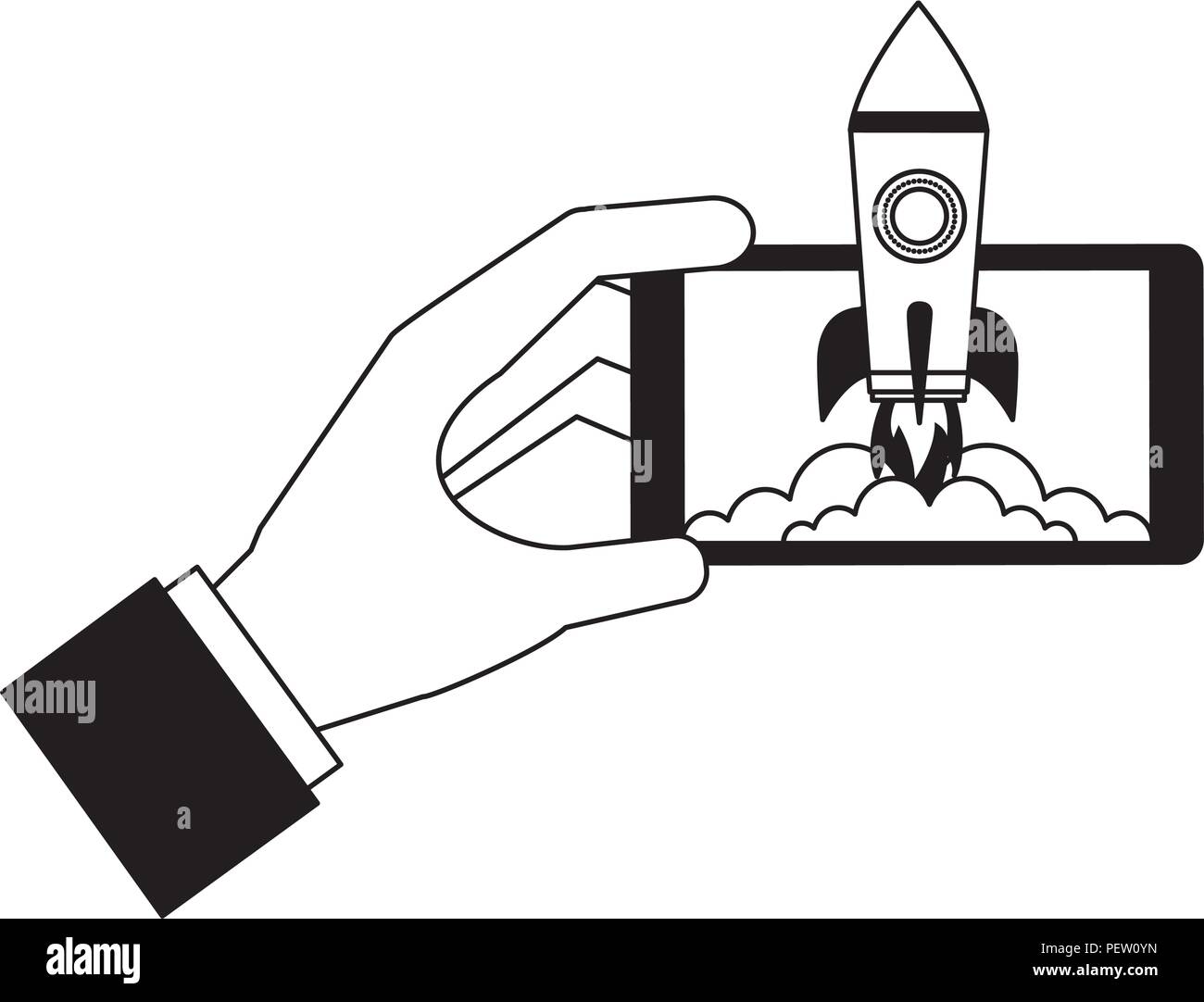 hand and smartphone with startup rocket Stock Vector Image & Art - Alamy