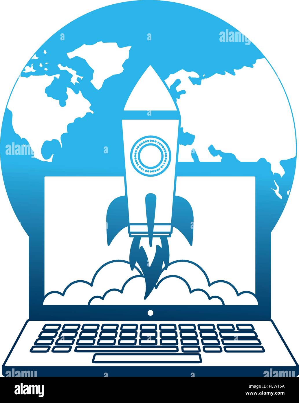 laptop computer with startup rocket and planet earth Stock Vector Image ...