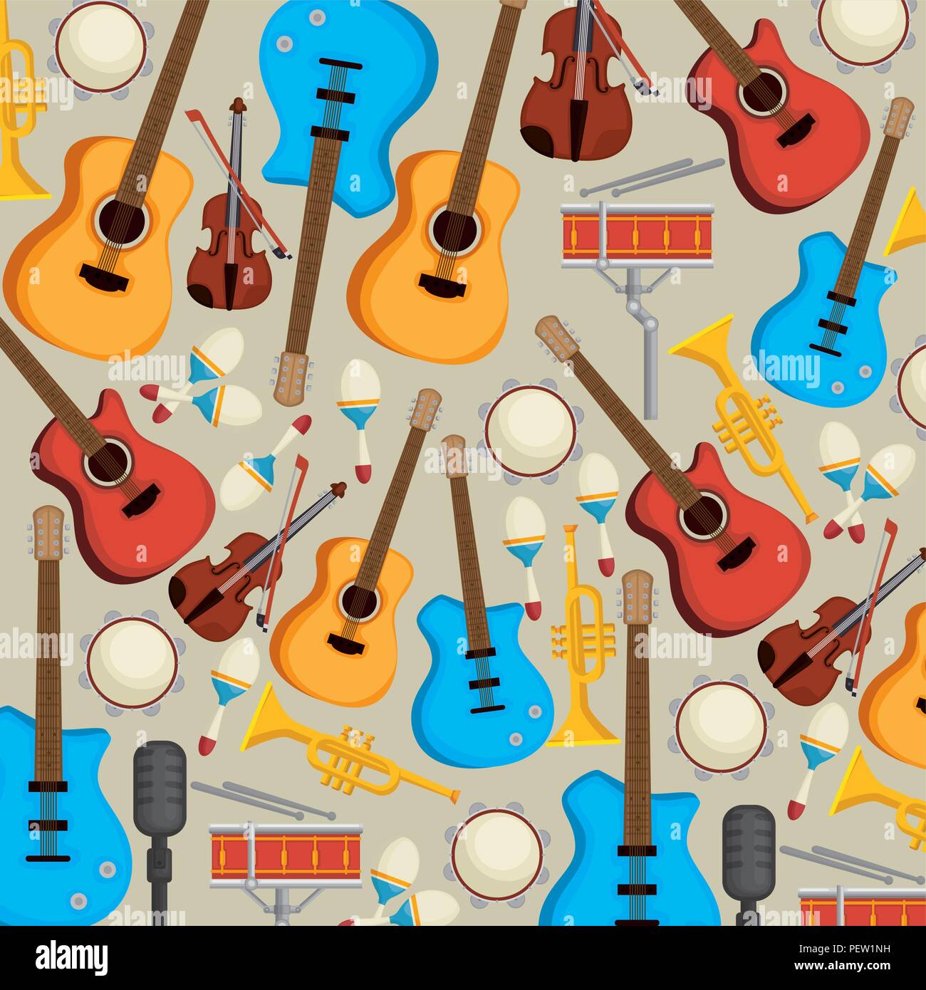 musical instruments pattern background vector illustration design Stock ...