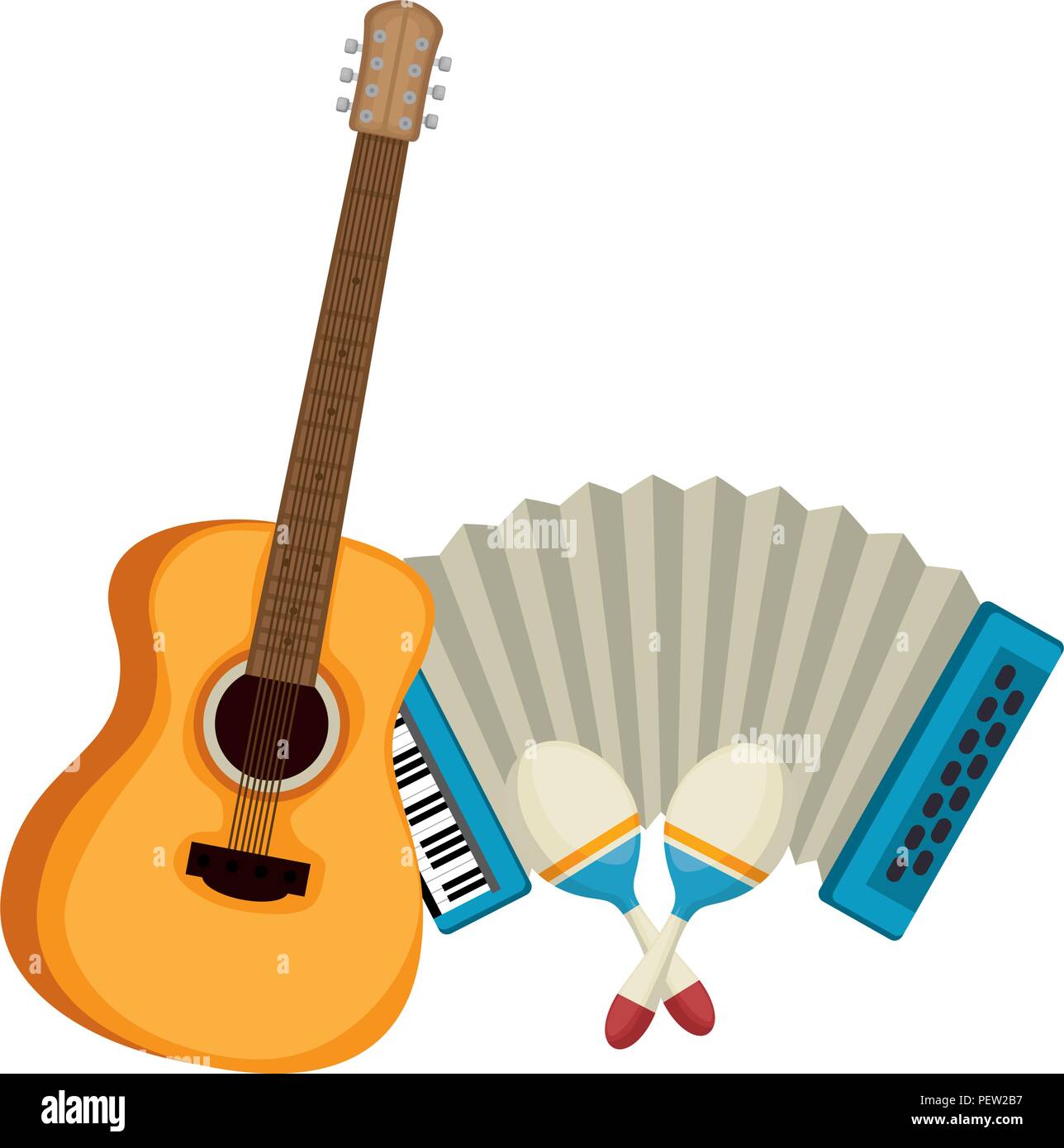 accordion with guitar and maracas tropical instruments vector illustration  Stock Vector Image & Art - Alamy