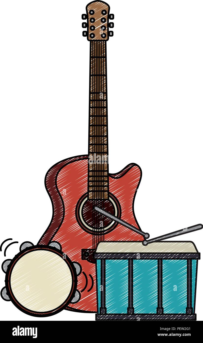 acoustic guitar with drum and tambourine vector illustration design Stock  Vector Image & Art - Alamy