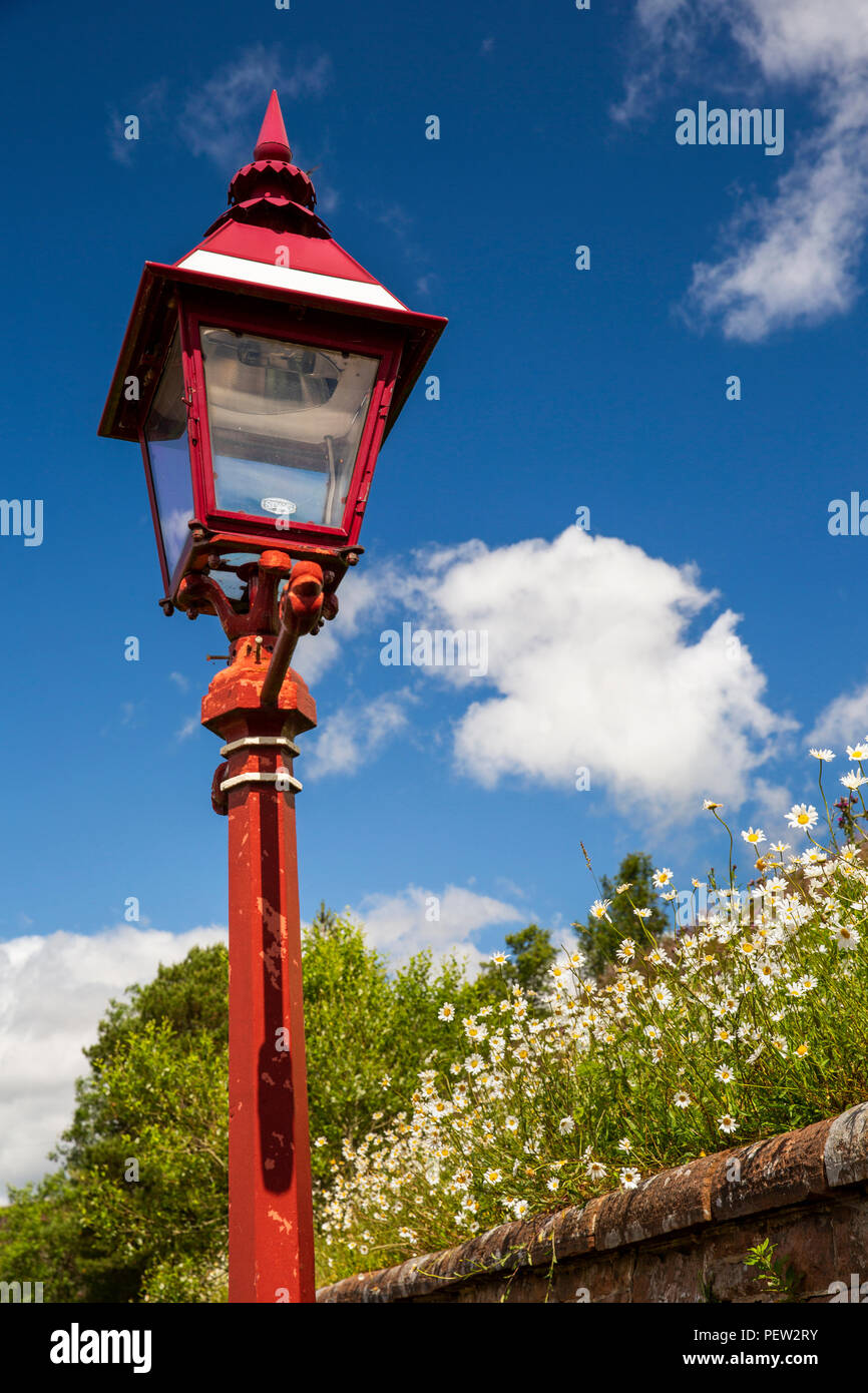 UK, Cumbria, Dentdale, Cowgill, Dent Station, platform lamp on Settle to Carlisle railway line Stock Photo