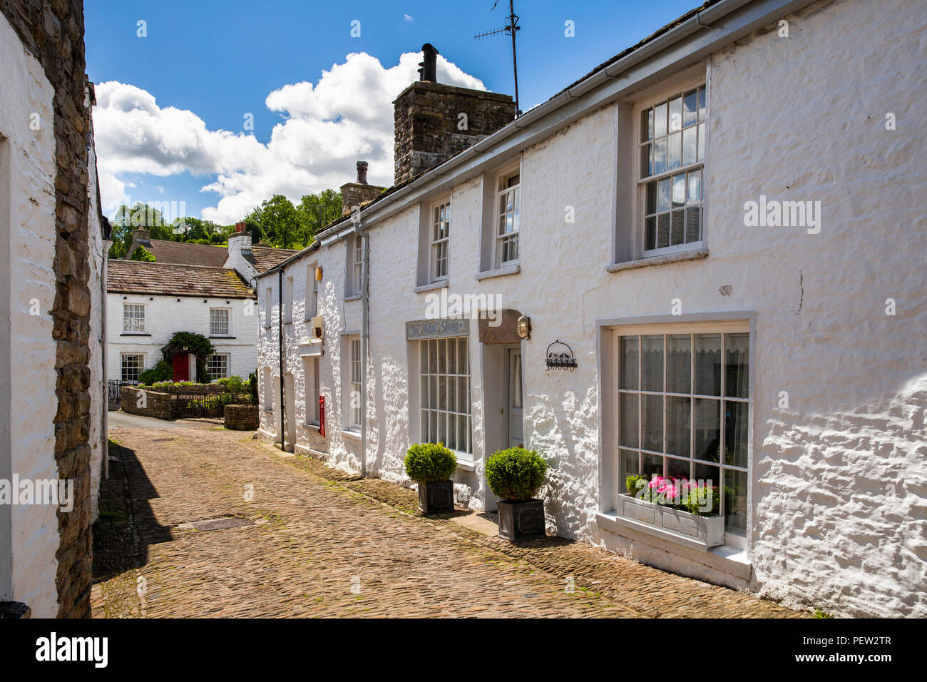 Uk Cumbria Dentdale Dent Attractive Whitewashed Cottages In