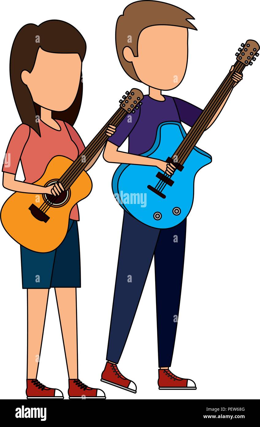 Couple Playing Guitars Characters Stock Vector Image And Art Alamy