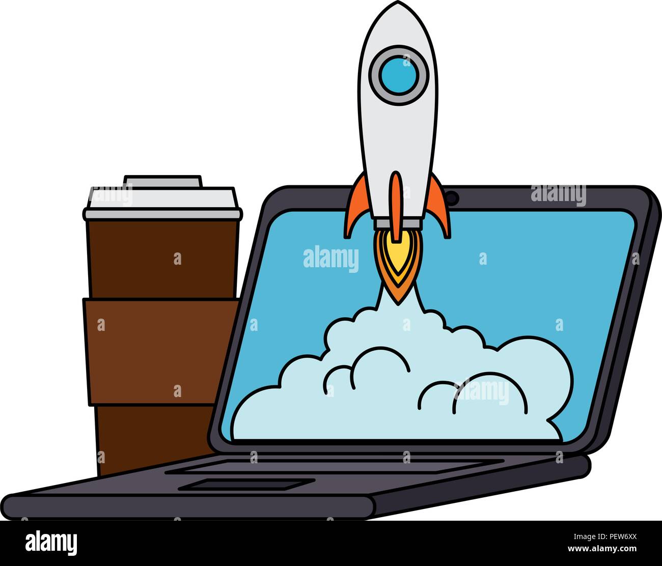 rocket start up in laptop with coffee Stock Vector Image & Art - Alamy