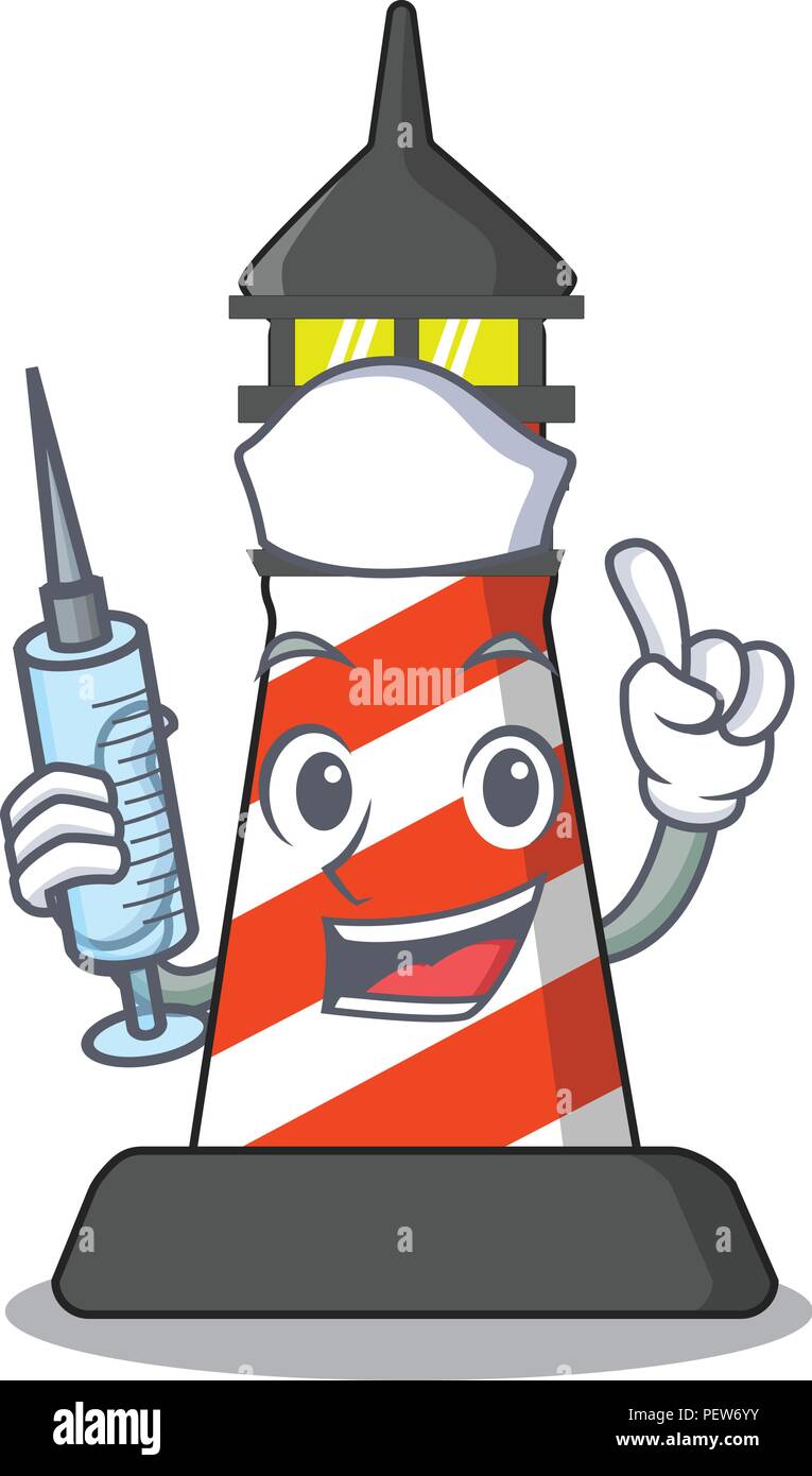 Nurse cartoon realistic red lighthouse building Stock Vector