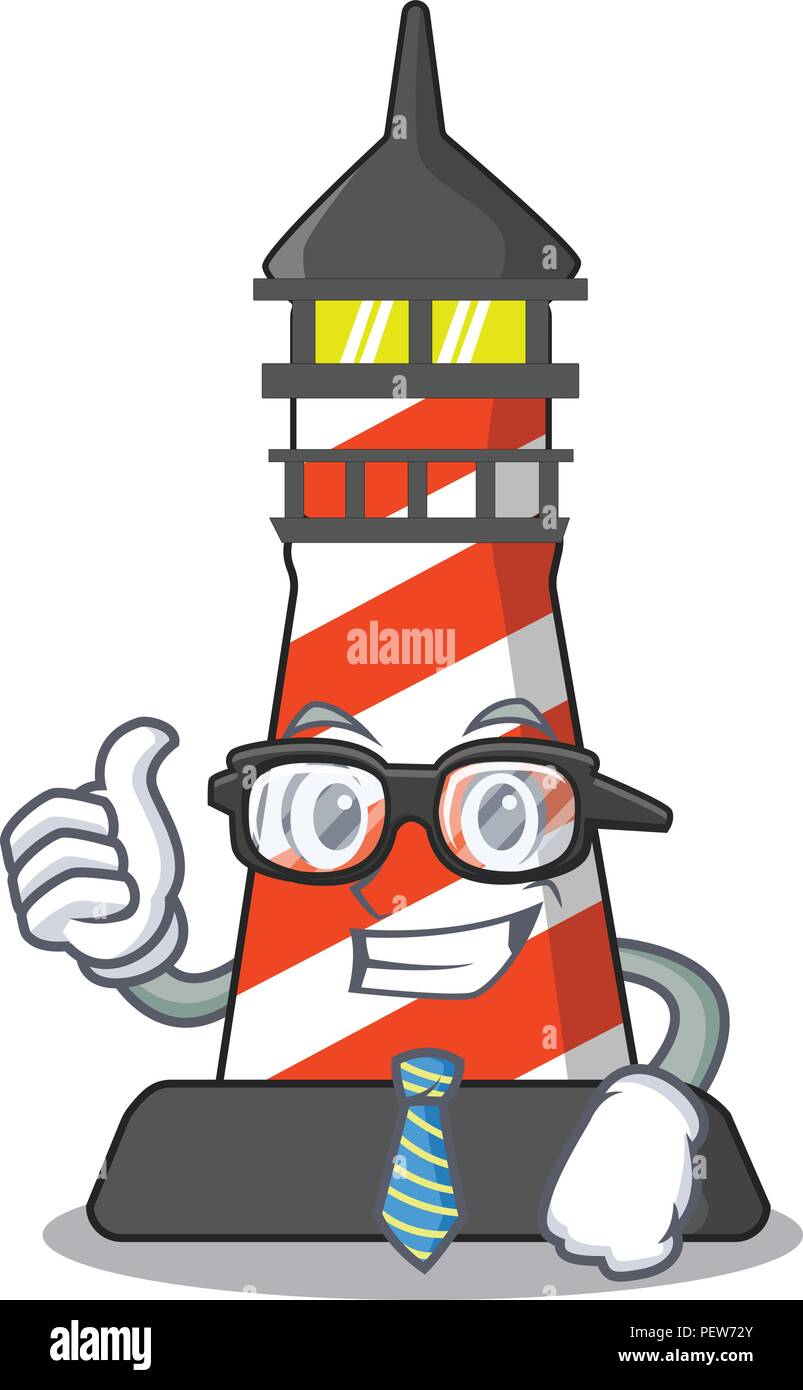 Businessman cartoon realistic red lighthouse building Stock Vector