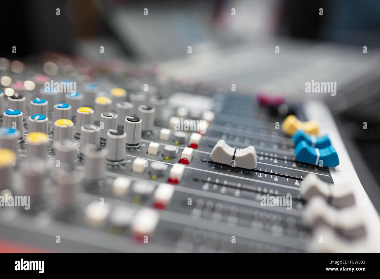 Sound mixer in radio broadcasting and music recording studio Stock Photo