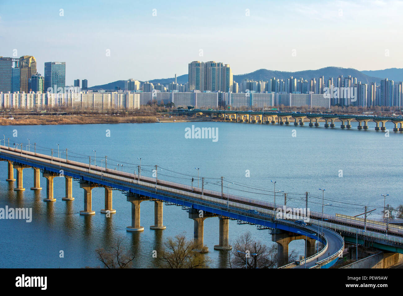 The top view of Seoul City, Korea. beautiful landscape of Seoul skyline from peak stock photo. 064 Stock Photo