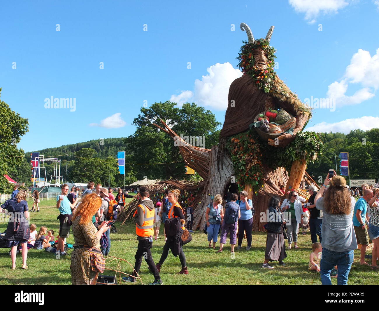 Impressive Green Man sculpture built by Pyrite Creative for the Green Man festival held in Wales. It is ceremonially burnt at the end of the festival. Stock Photo