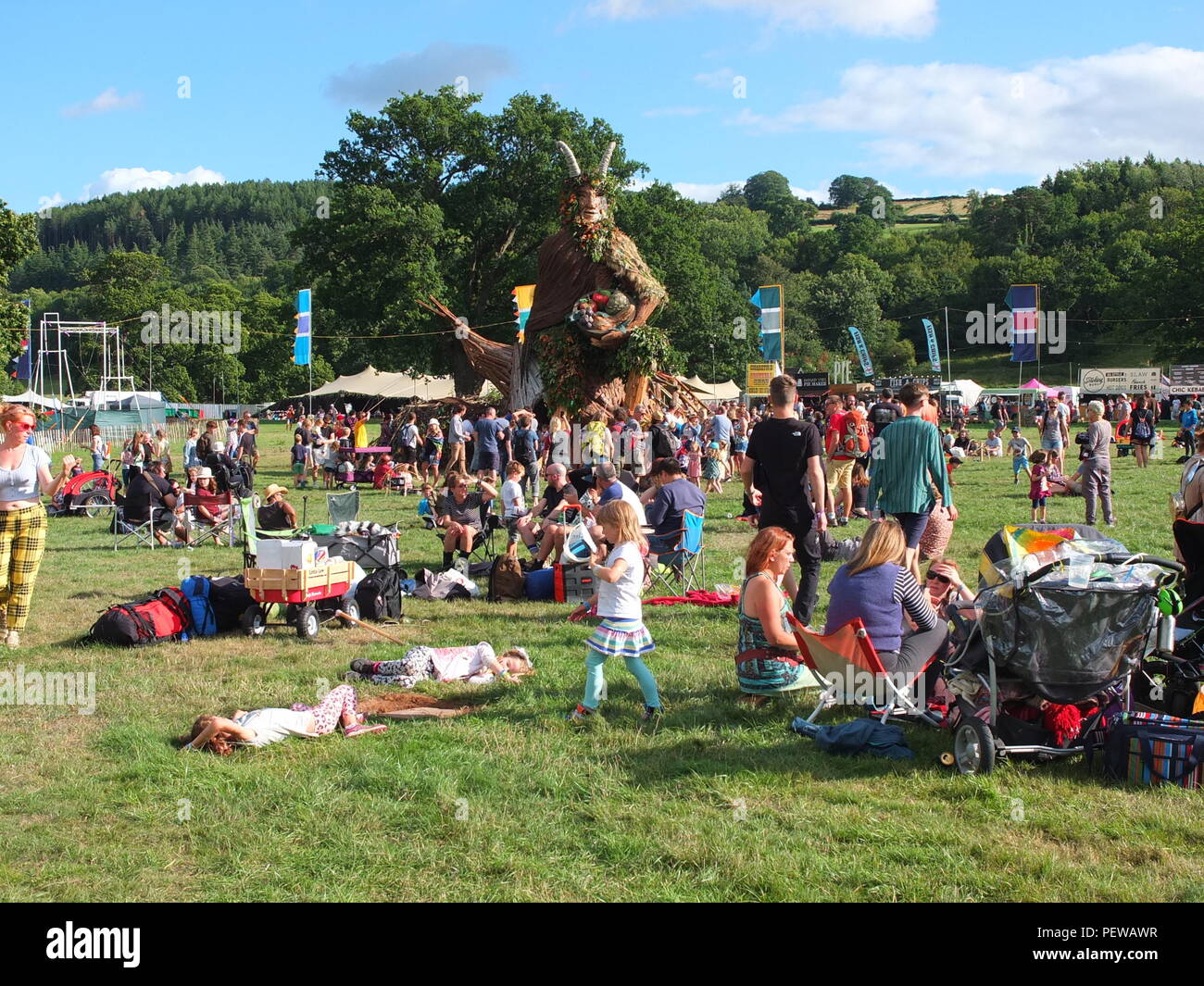 Impressive Green Man sculpture built by Pyrite Creative for the Green Man festival held in Wales. It is ceremonially burnt at the end of the festival. Stock Photo