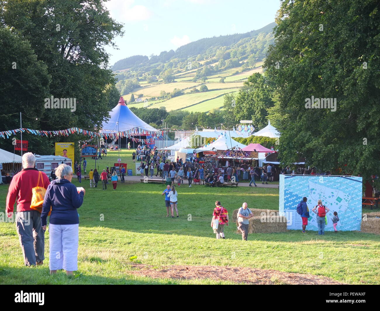 Green Man Festival, Wales. Festival goers and stalls amongst the ...