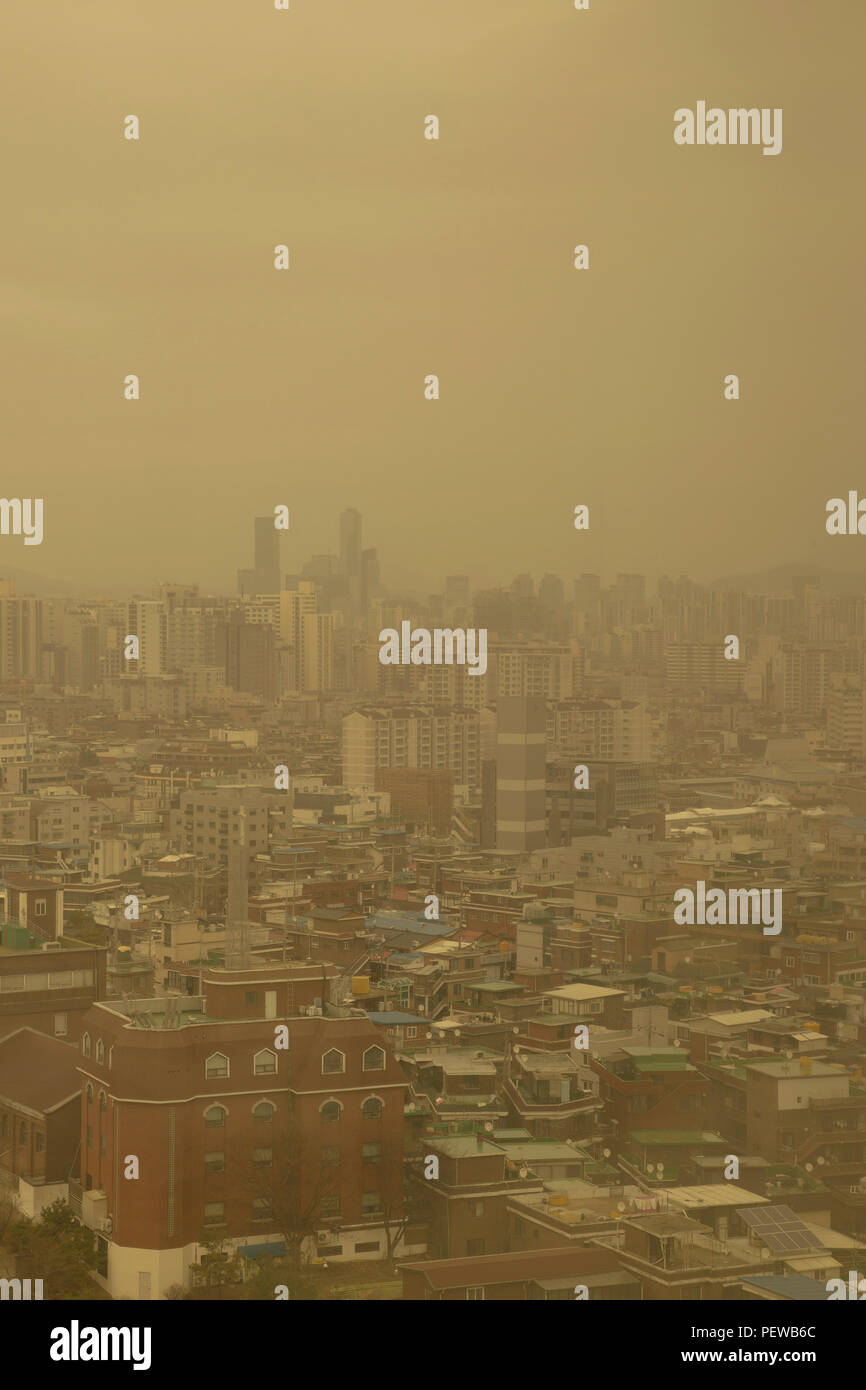 Landscape of City in the fine dust. fine dusts covering up the air. 077 Stock Photo