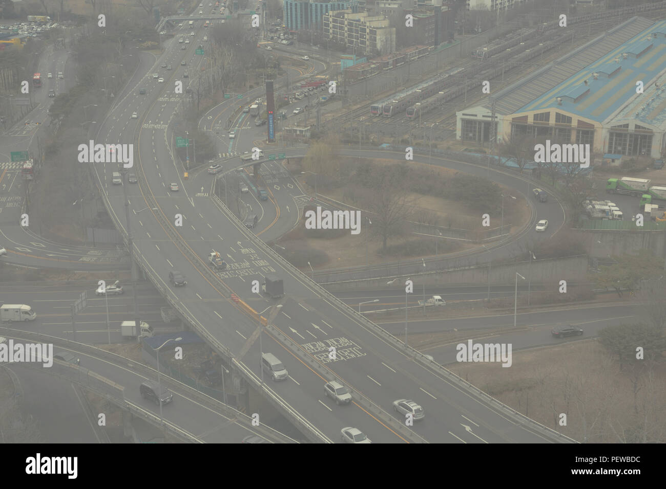 Landscape of City in the fine dust. fine dusts covering up the air. 039 Stock Photo