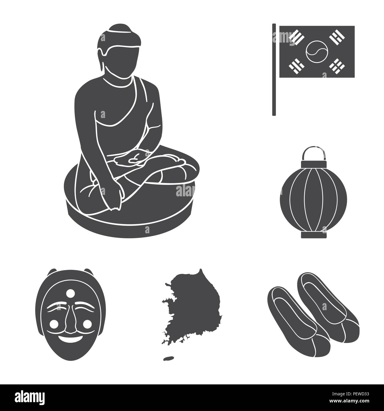 Country South Korea black icons in set collection for design.Travel and ...