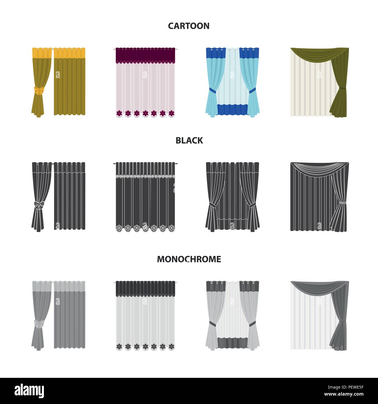 Curtains, drapes, garters, and other icon in cartoon,black,monochrome ...
