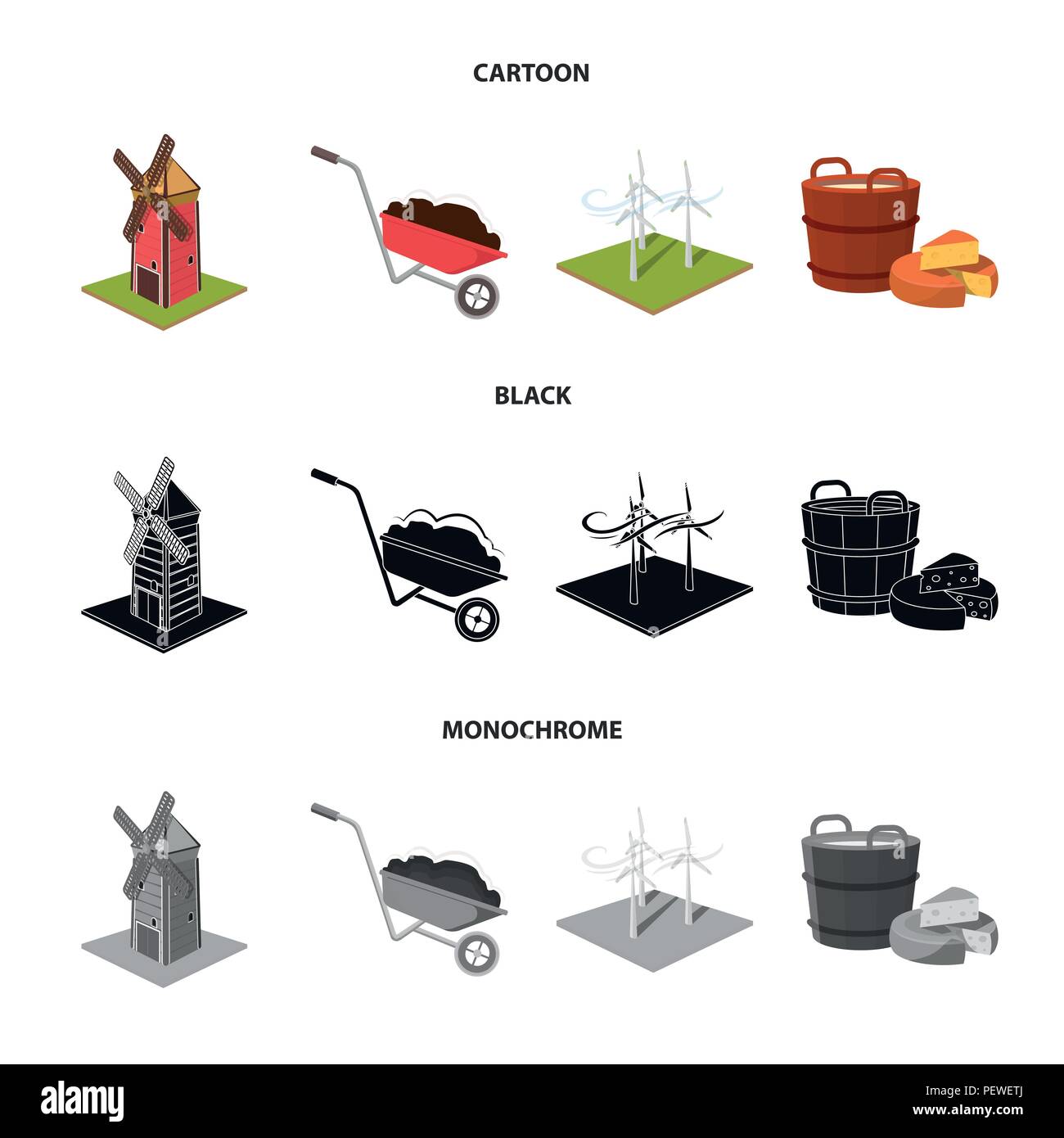 Garden, plot, ecology and other  icon in cartoon,black,monochrome style. Drink, liquid, farm icons in set collection Stock Vector
