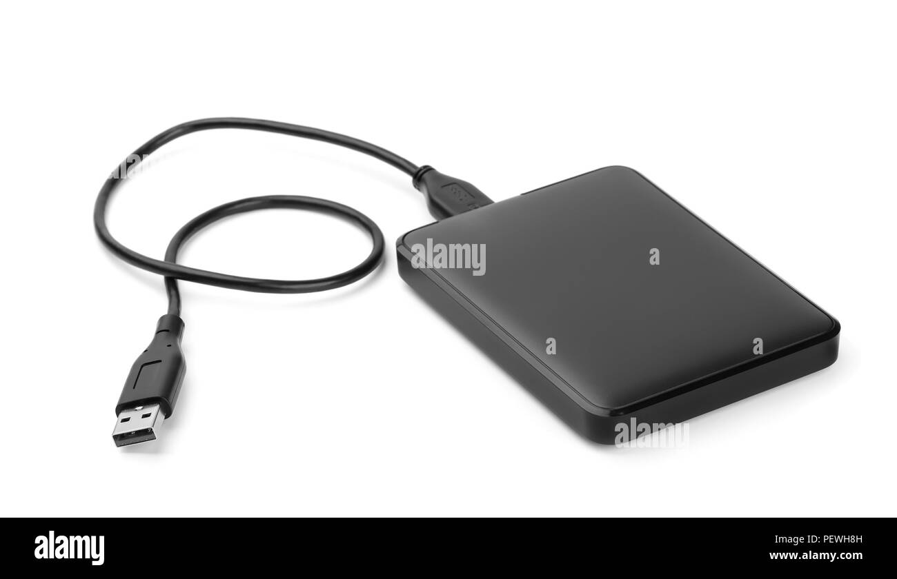 Portable external hard drive isolated on white Stock Photo