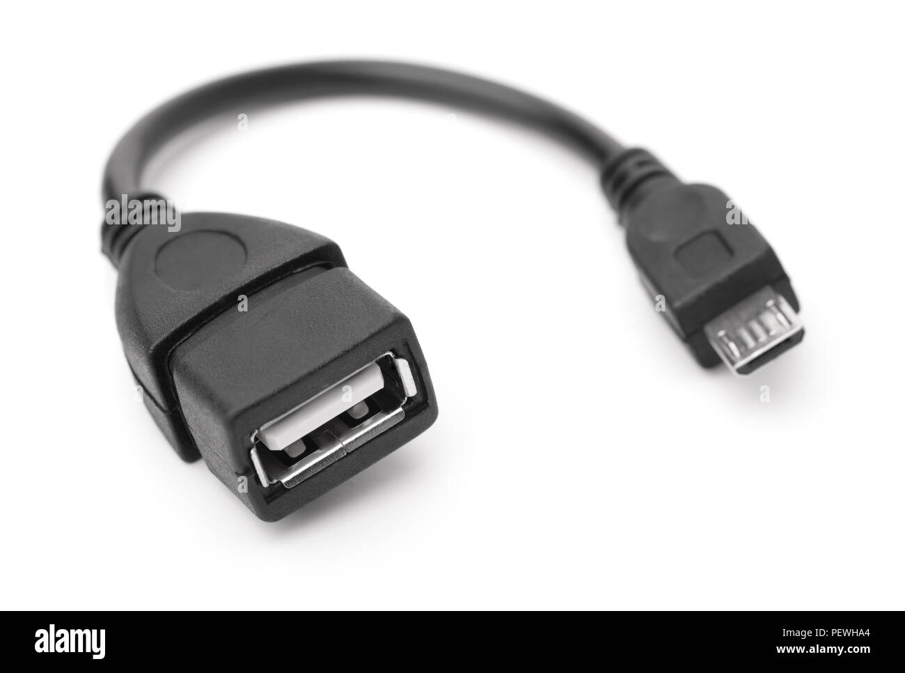 Black USB OTG cable isolated on white Stock Photo