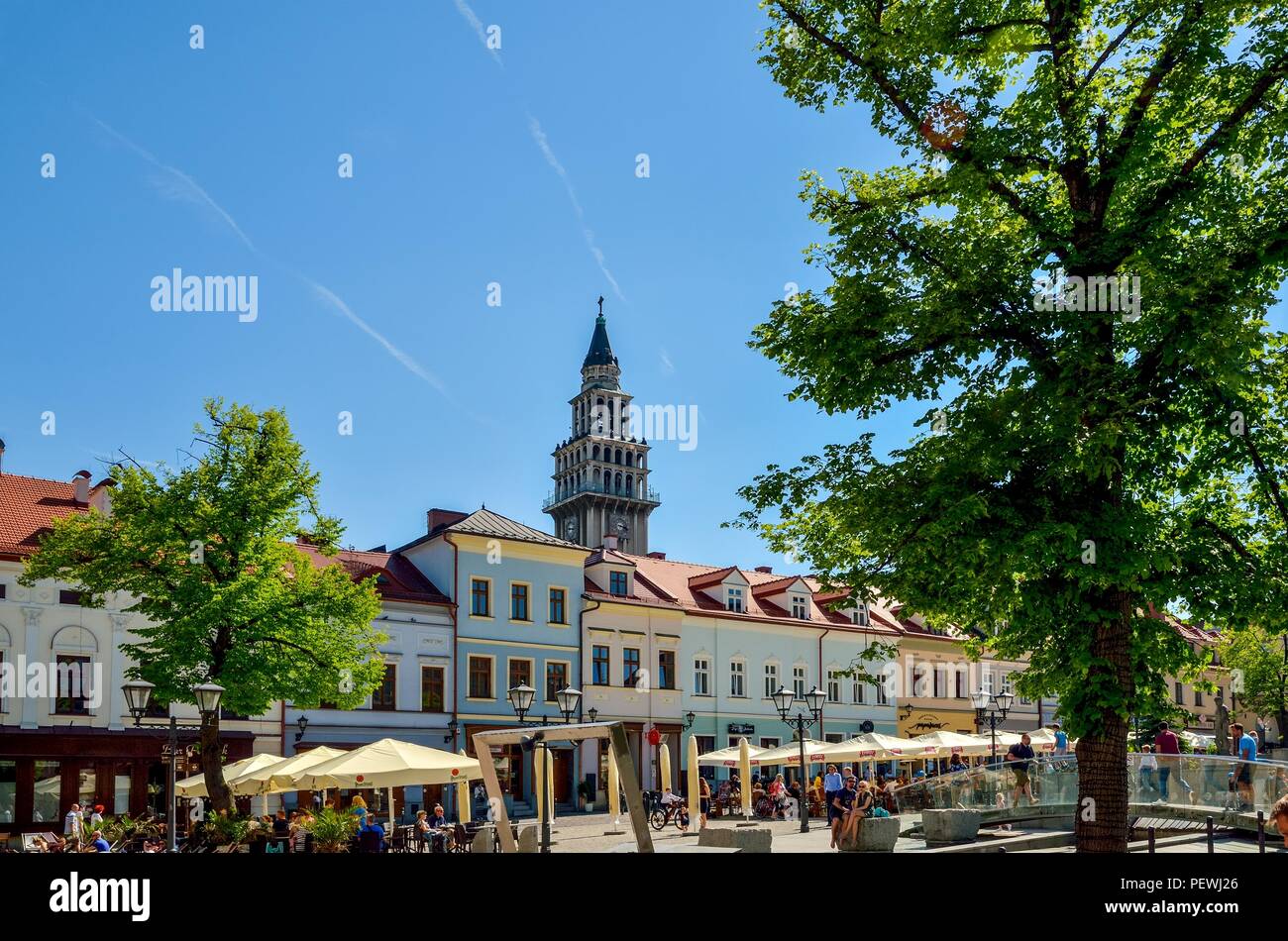 BIELSKO-BIALA, POLAND - MAY 13, 2018: Beautiful historic market in Bielsko-Biala, Poland. Stock Photo