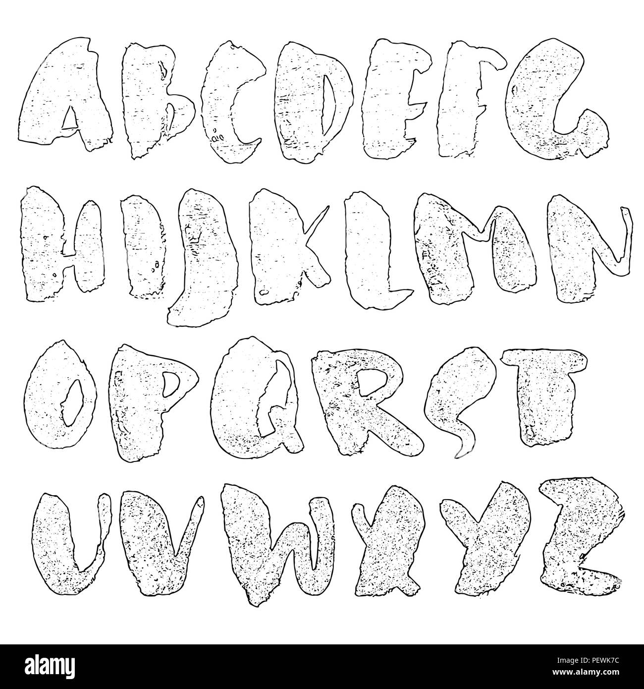 Hand drawn dry brush lettering. Grunge style alphabet. Handwritten font ...