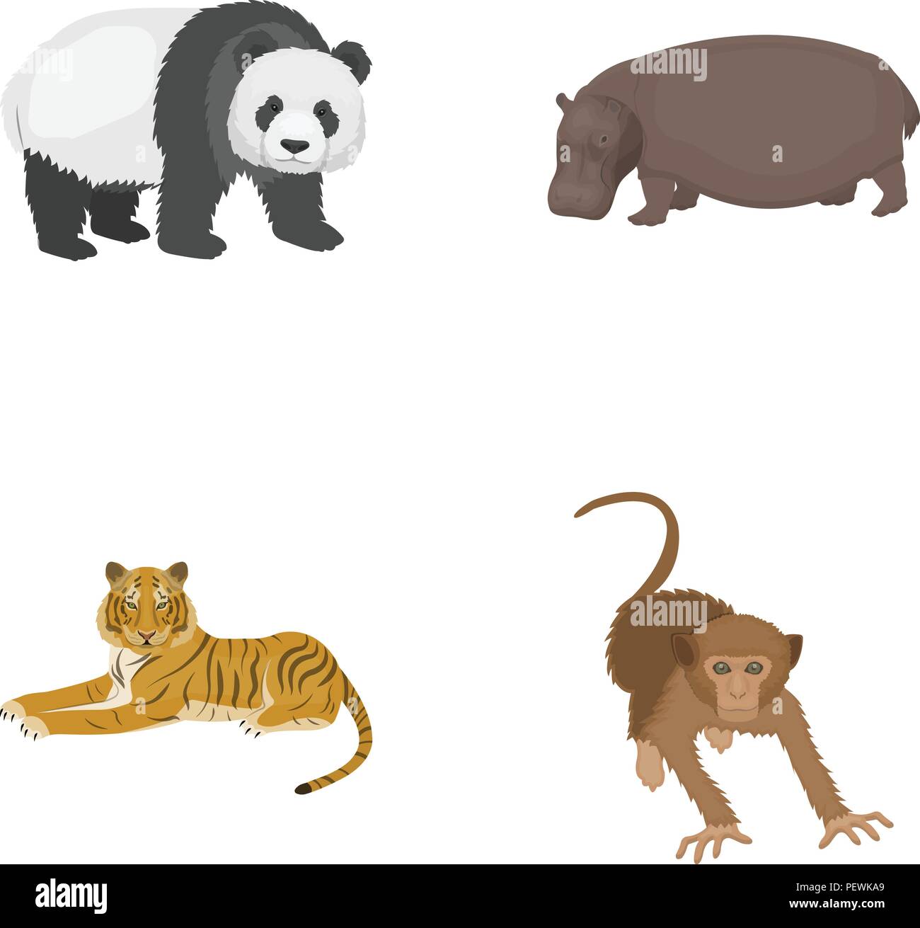 Bamboo bear, hippopotamus, wild animal tiger, monkey . Wild animal set collection icons in cartoon style vector symbol stock illustration . Stock Vector