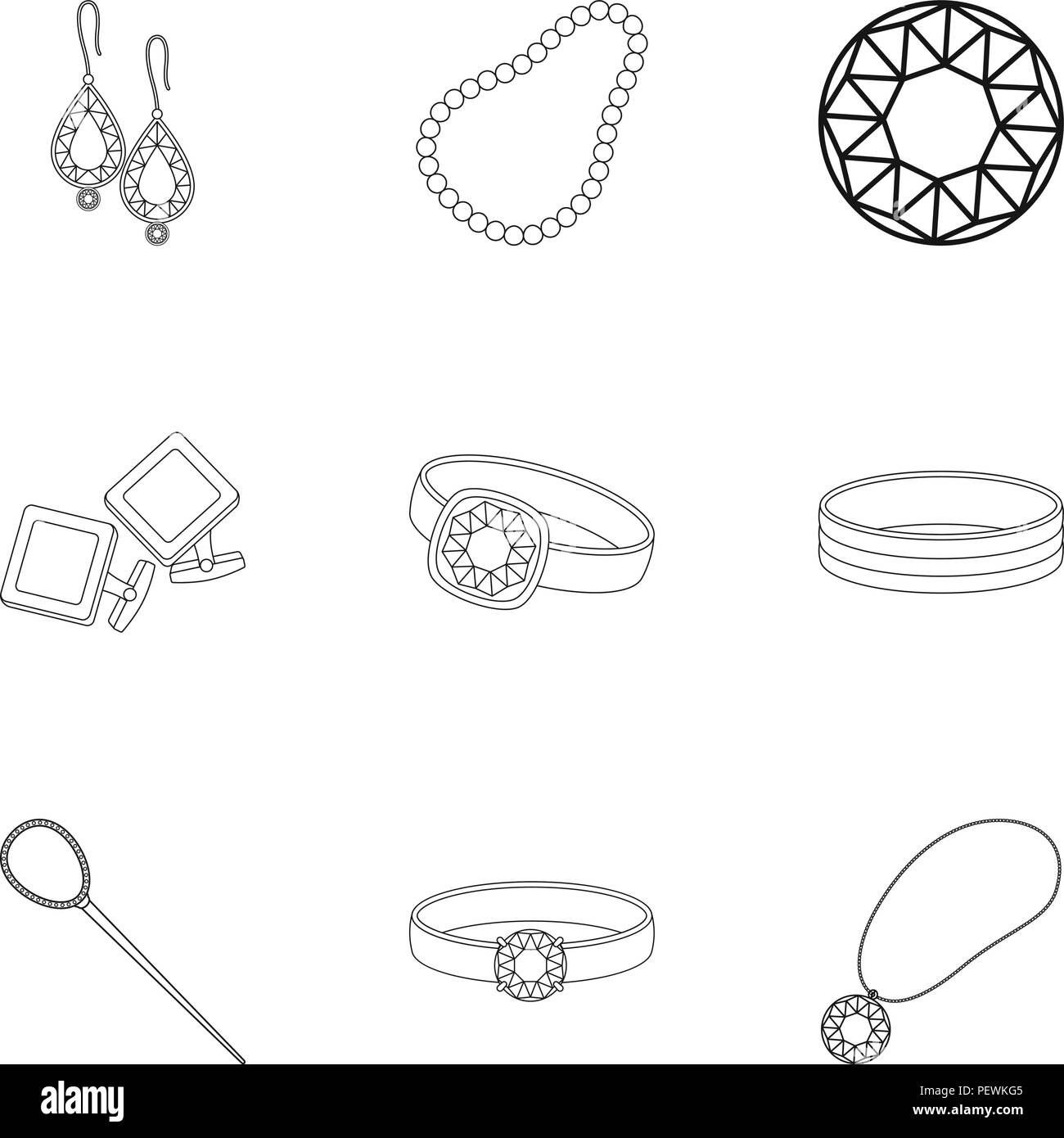 Jewelry and accessories set icons in outline design. Big collection of