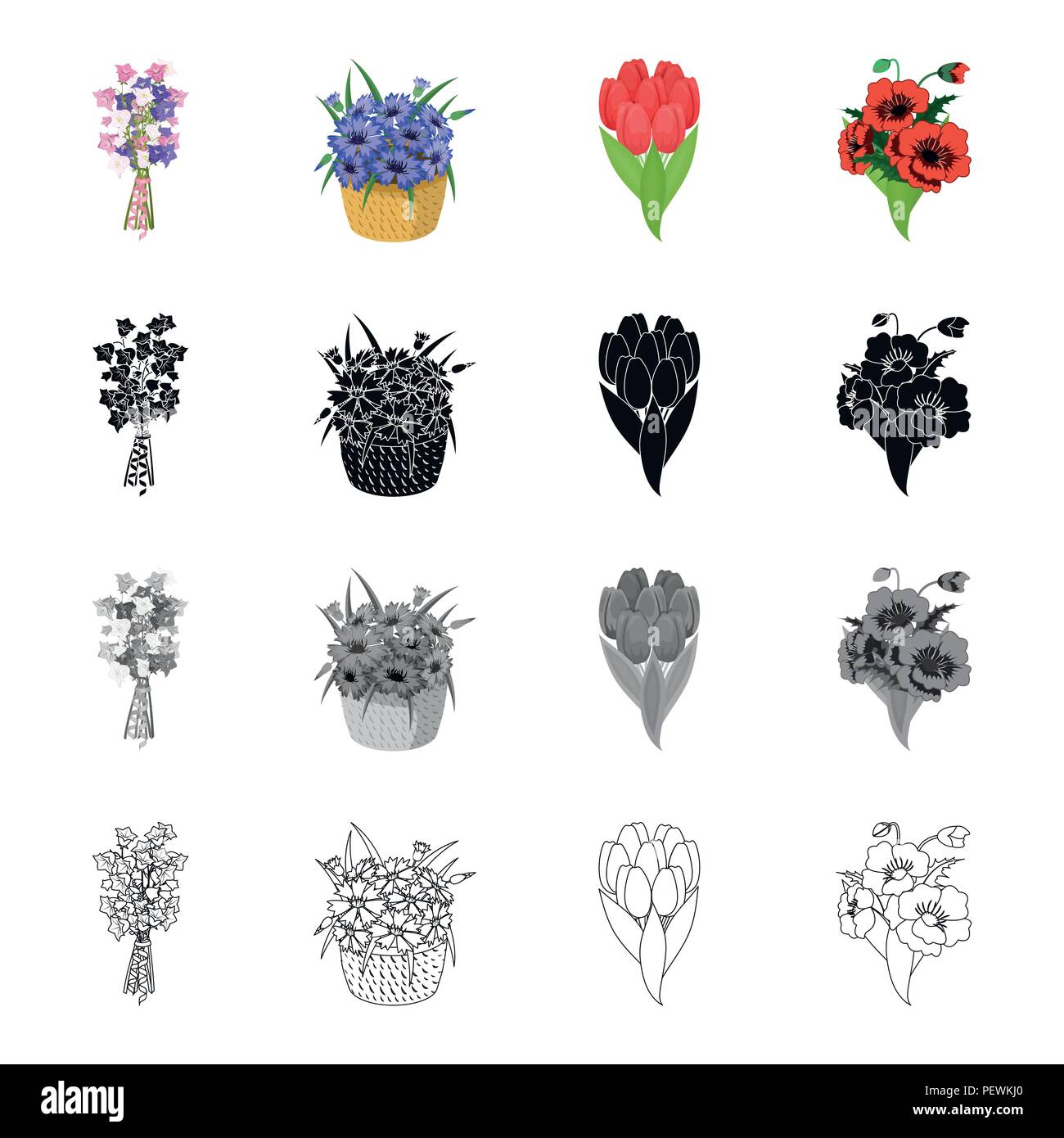 A bouquet of fresh flowers cartoon icons in set collection for design ...