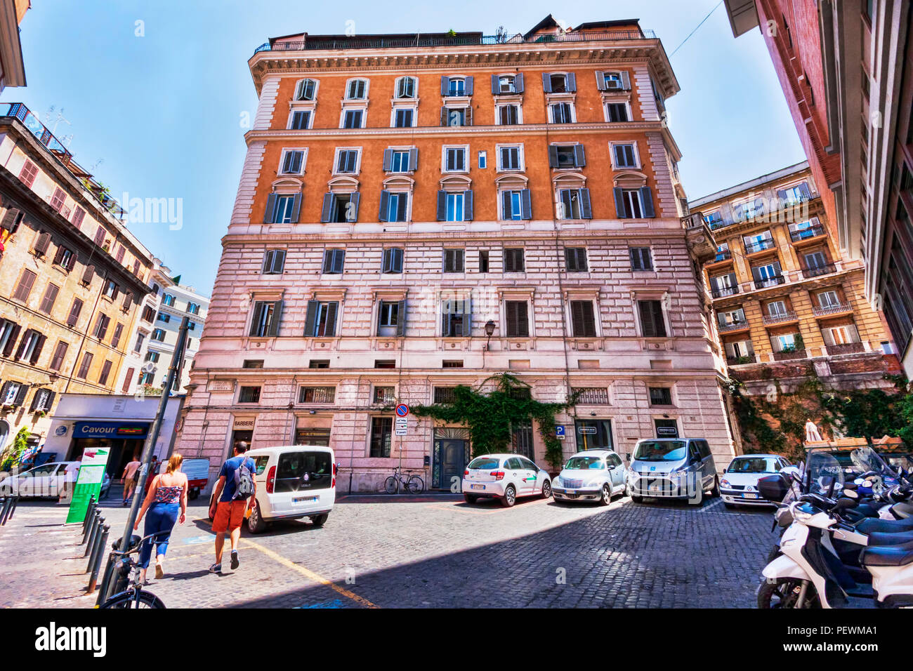 Via Cavour Roma Rome,Italy - July 19, 2018:Beautiful Suburra Square in Monti district ...