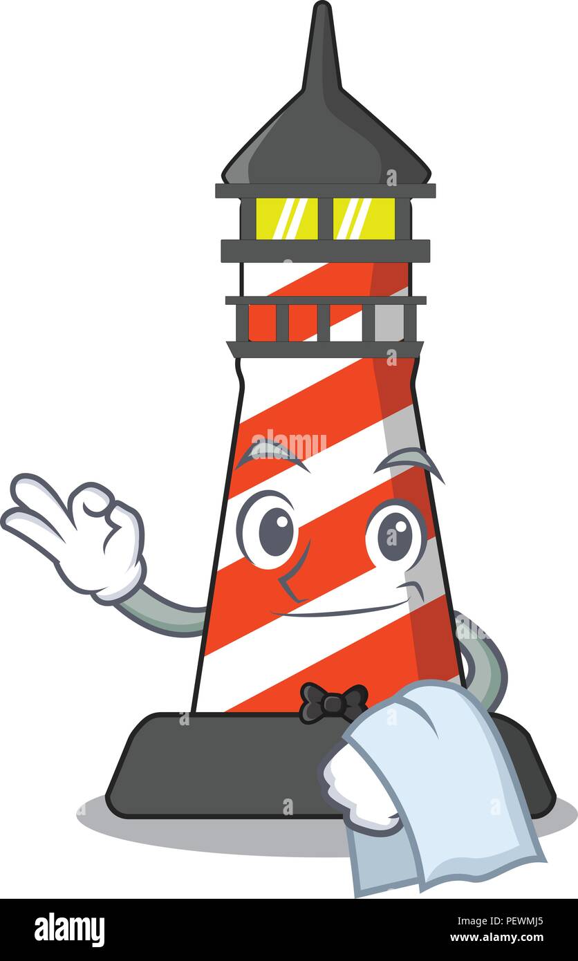 Waiter lighthouse on the beach mascot Stock Vector
