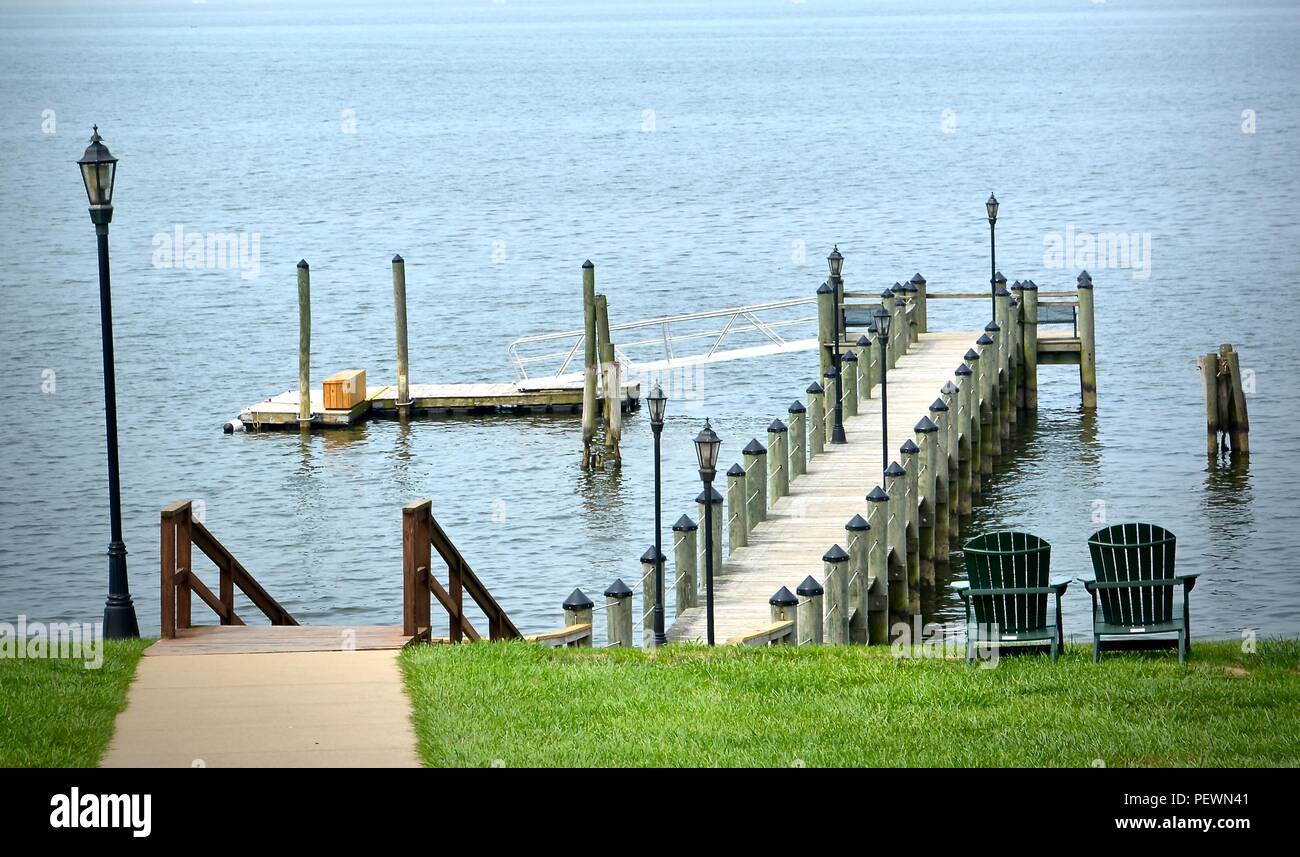 Pier and loading ramp at Lake in North East, MD Stock Photo Alamy