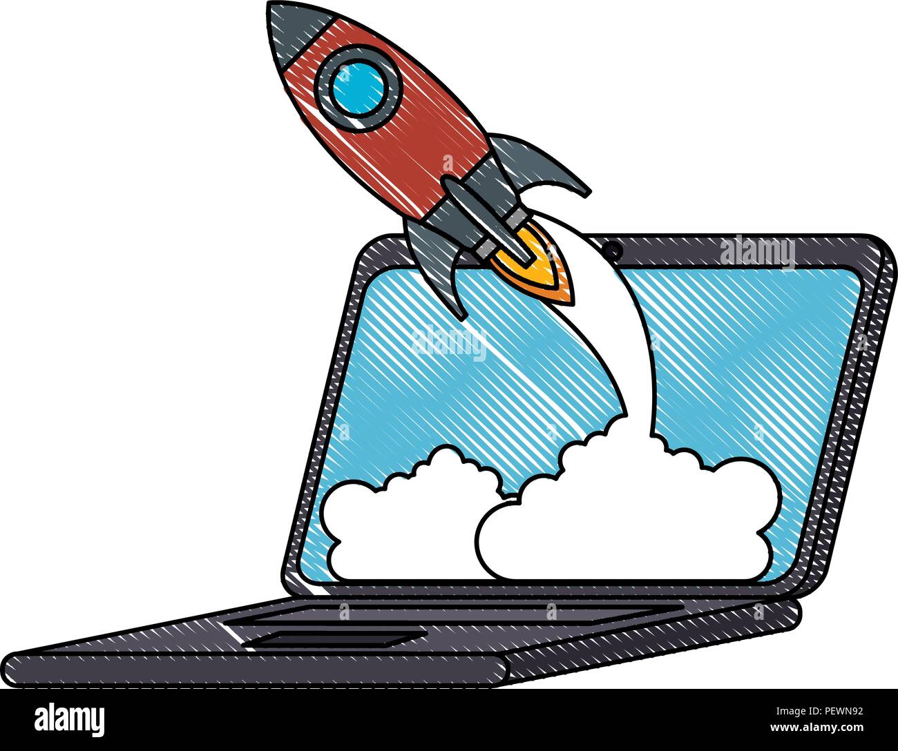 rocket start up in laptop Stock Vector Image & Art - Alamy